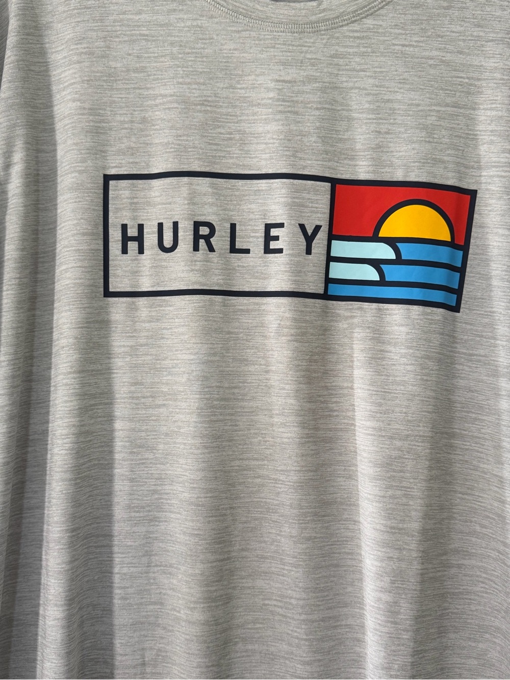 Hurley Mens Long Sleeve Graphic Tee Heather Grey Sunset Wave Logo XXL - Picture 3 of 10